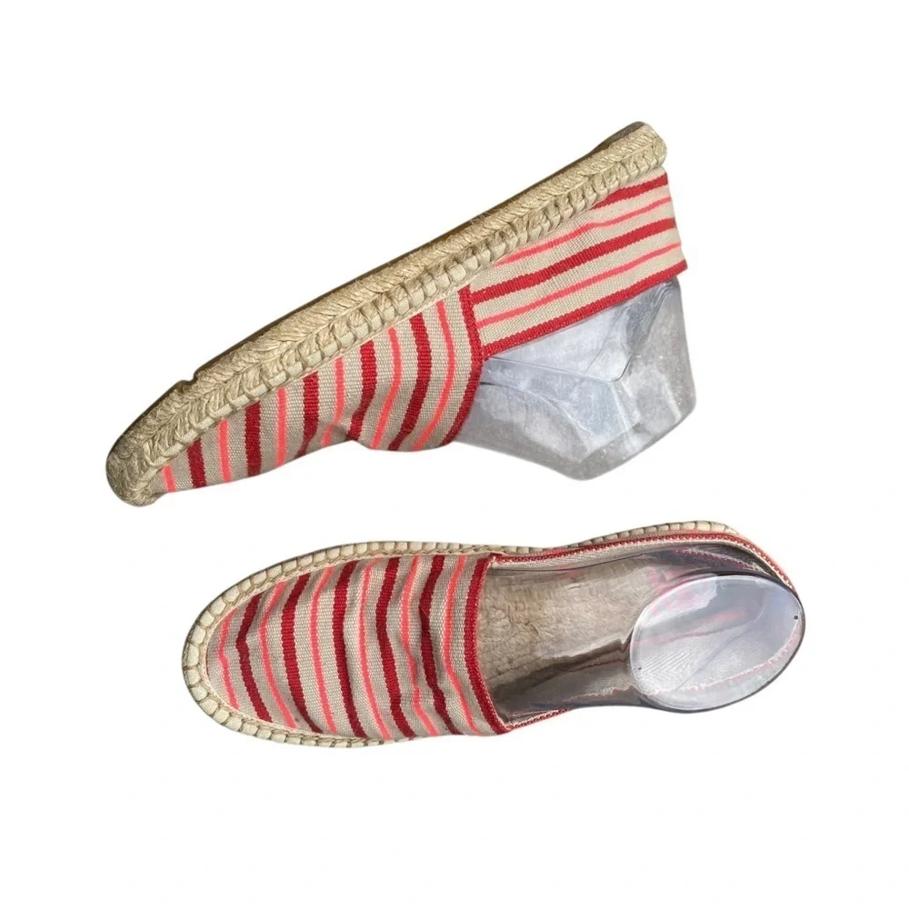 Tory Burch Red and Cream Striped Espadrilles size 9.5